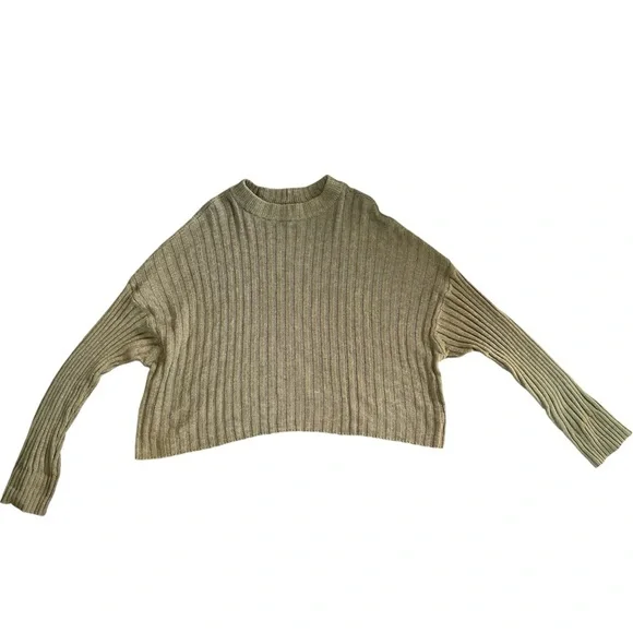 American Eagle Outfitters Ribbed Crew Neck Sweater - Olive - Picture 2 of 3